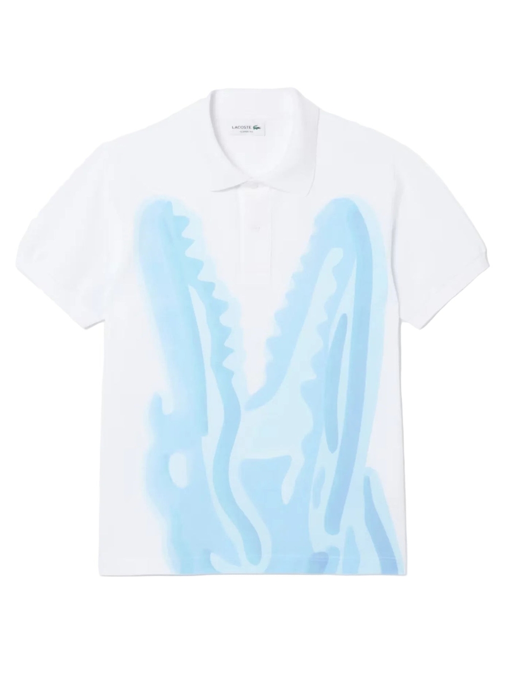 Nwt Lacoste Classic Pique White Polo with Oversized Light Blue Croc Graphic